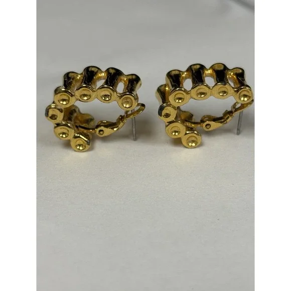 VINTAGE ANNE KLEIN GOLD TONE Pierced Ear Rings W Chain Link Vibe, Marked - Picture 8 of 8
